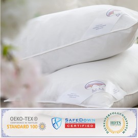Aura® Luxury 3 Chamber Pillow 80 x 80 cm, Firm, Exterior: 90% Down, High-Quality Hungarian Class I, Inner: Goose Feathers, Oeko-Tex 100, Exclusive 100% Cotton Cover Down Pillow