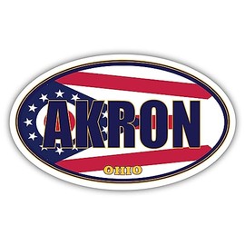 3 Pack 2x3 inches | Akron City Ohio State Flag | OH Flag Summit County Oval State Colors Construction Toolbox, Hardhat, Lunchbox, Helmet, Mechanic, Luggage