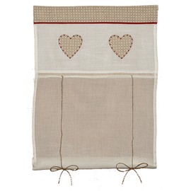 Linen-Polyester Window Curtains with 2 Hearts — Adjustable