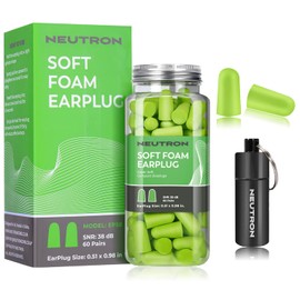 Neutron Soft Foam Ear Plugs with Travel Case - Noise Cancelling 38dB SNR - Earplugs for Sleeping, Travel, Concerts, Studying, Work, Loud Noise, Snoring - 60 Pairs - Green