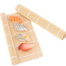Bamboo Sushi Mat, 2PC Premium Sushi Rolling Mat for Homemade Sushi, Bamboo Sushi Rolling Mat, Easy-to-Use & Reusable Sushi Roller Japanese Style(24 * 24cm) for Sushi Lovers & Beginners