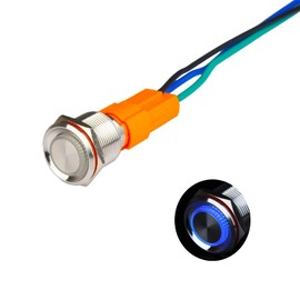 Hosiakly 10A/9-24V Momentary Push Button Switch LED Ring IP67 Waterproof 19mm with Coupler Blue
