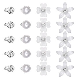 20 Pcs Mini Hair Clips Tiny Hair Clips White Flower Hair Clips with Rhinestone Cute Flower Girl Hair Accessory