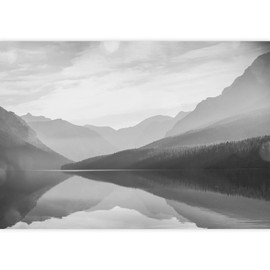 IDEA4WALL Removable Wall Sticker/Wall Mural Black & White Mist Mountain Valley Lake Nature Wilderness Photography Realism Decorative Landscape Rustic Zen for Living Room, Bedroom, Office - 100"x144"