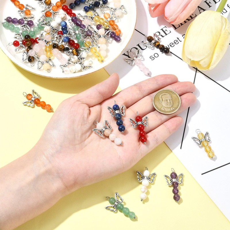UR URLIFEHALL 40 Pcs 10 Styles Guardian Angel Charms Gemstone