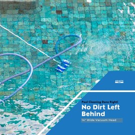 Aquatix Pro Aquatix Pro Pool Vacuum Head with Wheels, 14" Heavy Duty Model, Aluminum Handle, Flex Swimming Pool Vacuum Head with Swivel, Weighted Attachment for Concrete or Plaster Pool Cleaning