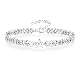 Angelra Silver Initial Cuban Link Chain Bracelets for Men Christmas Gifts - Meaningful Letter Bracelet for Women, Unique Father's Day Gifts for Husband Dad Grandpa Brother Friend (A)