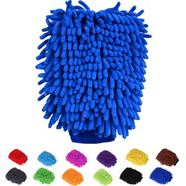 BOLTRY Car Wash Mitt Chenille Microfiber Super Absorbent, Premium Car Washing Gloves for Cleaning Cars, Trucks, Motorcycles (Blue)