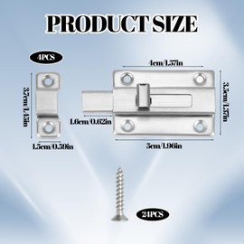 Set of 4 Door Bolt Sliding Lock Door Bolt Stainless Steel Door Lock with Screws Latch Door for Garden Gate, Toilet, Snap Latch, Bathroom, Shed