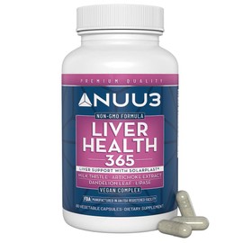 NUU3 Liver Health 365 - Liver Cleanse & Detox Support Supplement - Milk Thistle, Artichoke, Dandelion, Solarplast, Lipase & Protease Enzymes - Aid Tissue Regeneration & Bile - 60 Capsules