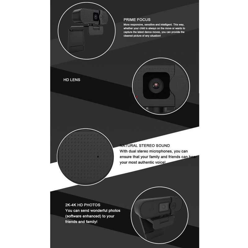 USB Computer Web Camera with Cover Autofocus 4K Plug and