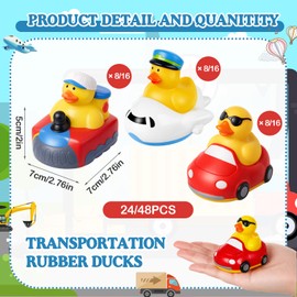 Deekin 24 Pcs Transportation Rubber Ducks 2.8 Inches Traffic Party Favors Pilot on The Plane Captain in The Boat Driver Chauffeur in The Car Ducks for Transportation Birthday Party Gifts Decoration
