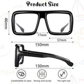 BBTO Nerd Glasses with Clear Lenses Retro Wizard Glasses Thick Funny Glasses Fancy Dress Costume Eyewear for Adults (Rectangular)