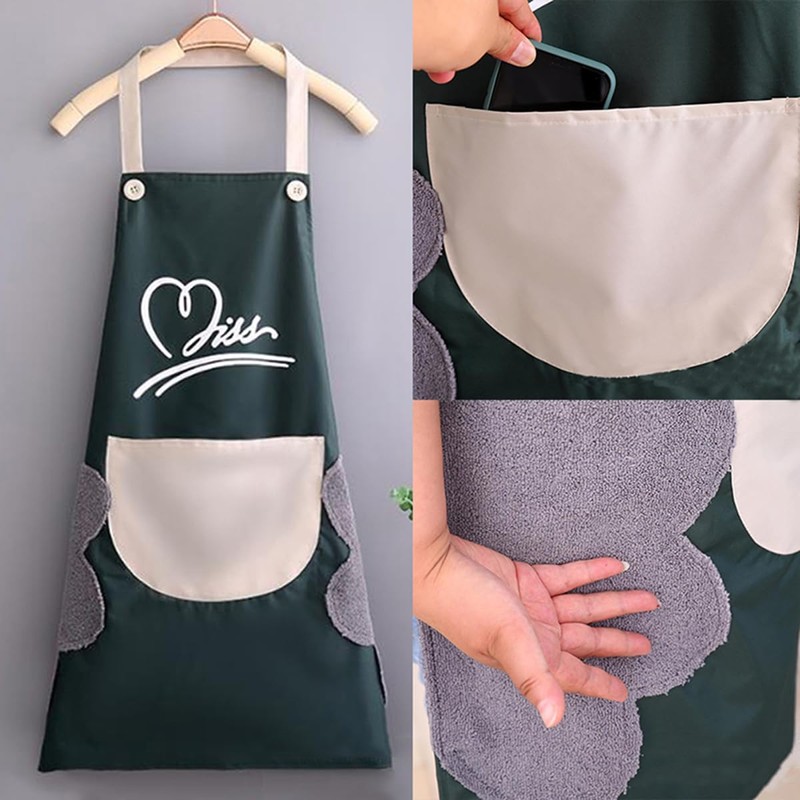 2 Pack Kitchen Cooking Aprons, Waterproof and Oil-Proof Wipe-able Hand