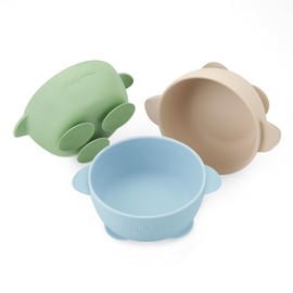 PandaEar 3 Pack Baby Suction Bowls, Stay Put Silicone Food Bowl Babies Led Weaning Supplies for Kids Toddlers, BPA-Free -Blue/Green/Brown