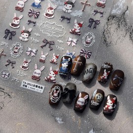 LIFOOST 5D Embossed Bunny Nail Art Stickers Vintage Rabbit Design Easter Nail Decals Cute Bow Cartoon Nail Supplies for Women DIY Nail Art Decorations