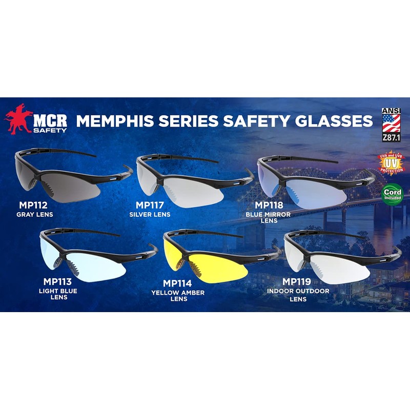 MCR Safety Glasses MP117 Silver Mirror Polycarbonate Lenses with UV