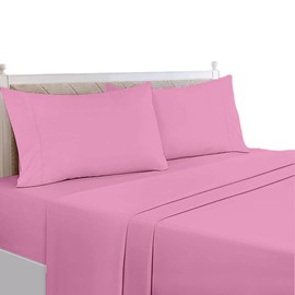 Egypto Easy Care Luxury Bedding Flat Sheets Double – Breathable & Hypoallergic Flat Sheets – Shrinkage & Fade Resistant Flat Bed Sheet Baby Pink