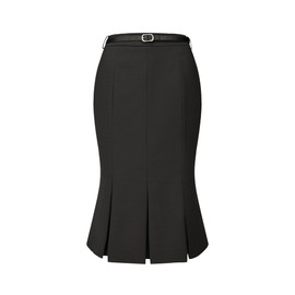 Hobemty Women's Elegant Formal Skirt with Belt Knee Length Fishtail Pencil Skirt Medium Black