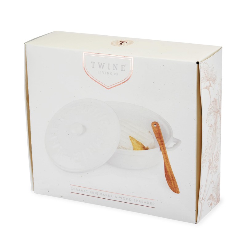 Twine Ceramic Brie Baker with Acacia Wood Spreader, Brie Baking