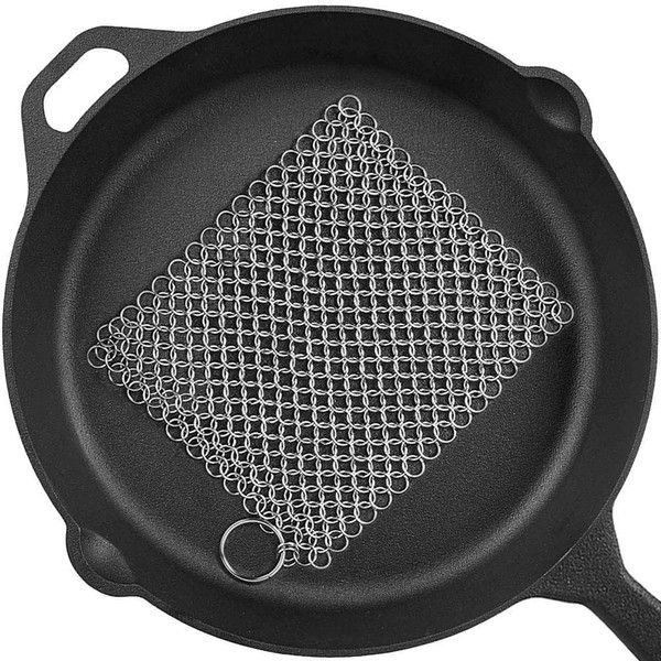 Cast Iron Cleaner 8"x6" Stainless Steel 316L Chainmail Scrubber for Cast Iron Pan Pre-Seasoned Pan Dutch Ovens Waffle Iron Pans