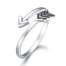 wynn's Solid 925 Sterling Silver Ring for Women, Adjustable Vintage Silver Thumb Ring, Unisex Resizable Arrow & Heart Infinity Open Finger Rings, Silver Toe Rings for Women Mens Girls