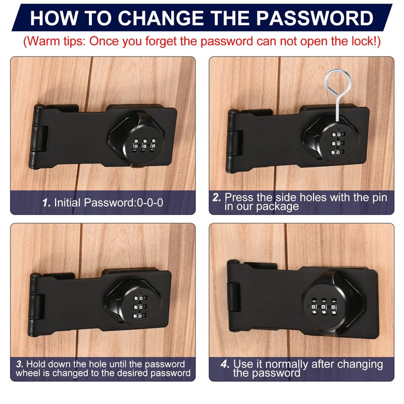 PATIKIL 3.5 Inch Cabinet Password Hasp Lock, 3-Digit 180 Degree