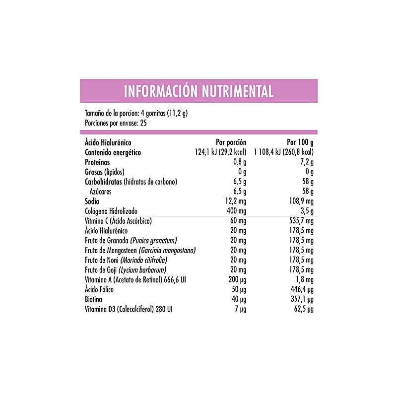 Belabear Ácido Hialurónico - Sabor Frambuesa - Granada, Mangosteen, Noni,