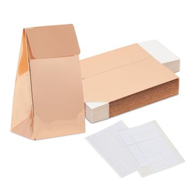 BLUE PANDA Rose Gold Party Favor Gift Bags, Goodie Boxes with Adhesive Stickers (24 Pack) - Rose Gold Candy Bags