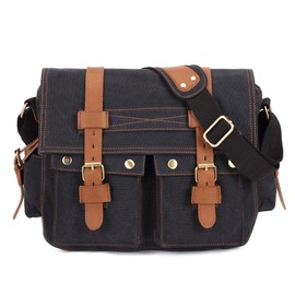 KAUKKO Canvas Military Shoulder Bags Vintage Shoulder Bag Messenger Bag for Men & Women, Black[k1003], shoulder bag