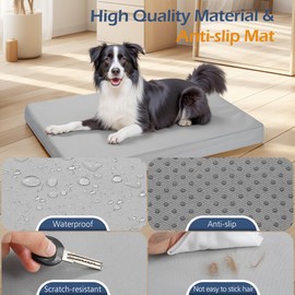 Tivray Waterproof Dog Bed Cover, Replacement Dogs Beds Covers with 3-Sided Continuous and Smooth Zipper, Washable Removable Pet Bed Mattress Protector Cover, 36x27x3 inch - L, Cover Only, Grey