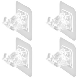 Thyonta 4 PCS Curtain Rod Hooks Curtain Rod Clip Holder Fixer No Hole Punch Sticky Bracket Clip Crossbar Curtain Telescopic Rod Sticky Hooks （Transparent）