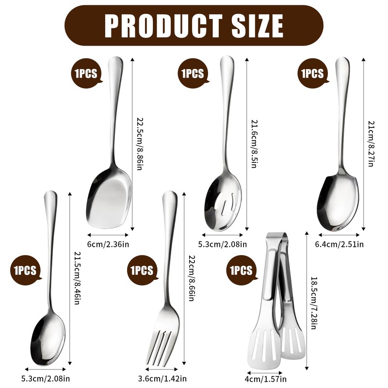 6-Pcs Stainless Steel Kitchen Utensils Set – Heat-Resistant Serving Spoon