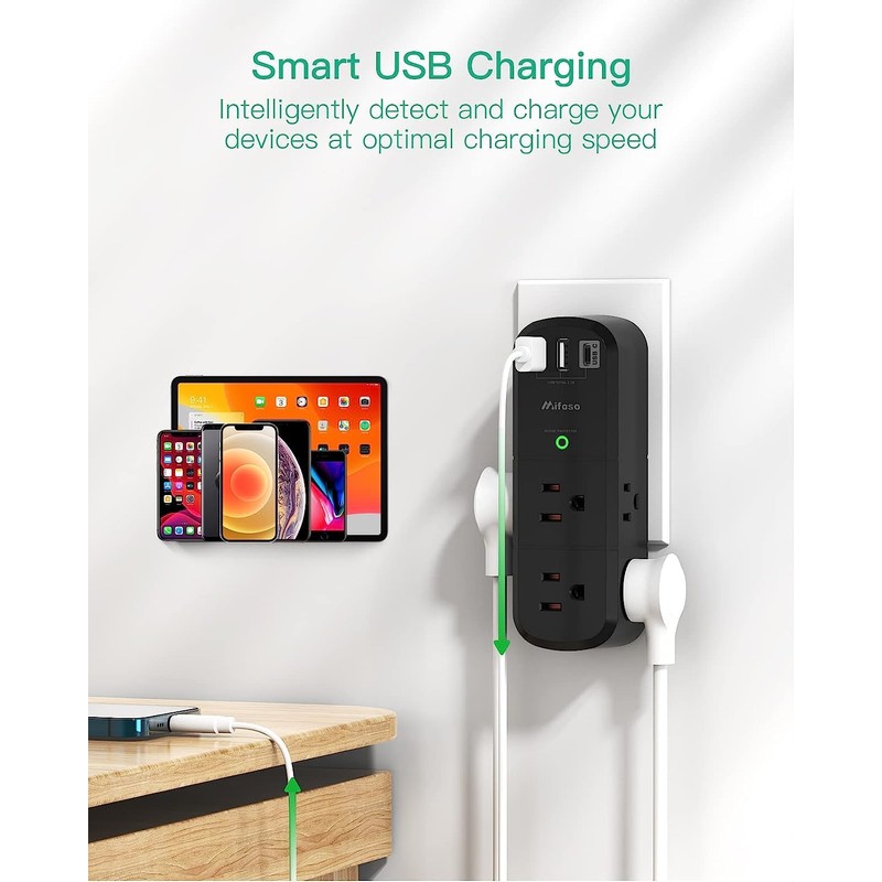 2 Pack USB Outlet Extender- with Rotating Plug, 6 AC