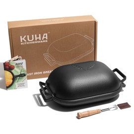 KUHA Cast Iron Bread Pan with Lid + Bread Lame - Black Heavy Duty Cast Iron Loaf Pan for Homemade Breadmaking - Pre-seasoned Bread Oven