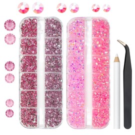 qiipii Pink Jelly Resin Rhinestones for Crafting 3mm 4mm 5mm Flatback Light Pink Dark Pink AB Stones Non-Hotfix Gems Diamonds Crystals Charms for Nails Face Eye Makeup Mugs Tumblers Bottles DIY Crafts