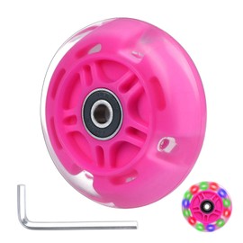 Gladeer 1-Pack 80mm Light Up Scooter Wheel Rear Colorful Led Flashing Replacement Wheel for 3-Wheeled Kid Scooter (Pink)
