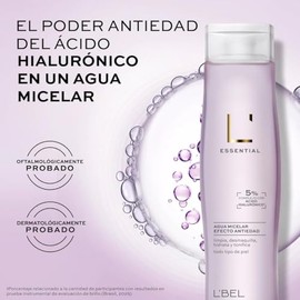 Bel Essential Agua Micelar Efecto Antiedad 180 Desmaquillante Facial Ácido Hialurónico Limpiador Todo Tipo Piel Remueve Maquillaje Impurezas