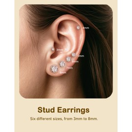 10 Pairs Hypoallergenic Earrings Set - 6 Cubic Zirconia Stud Earrings (3-8mm) & 4 Huggie Hoop Earrings (6-12mm), 316L Stainless Steel,Nickel-Free for Sensitive Ears (Gold)