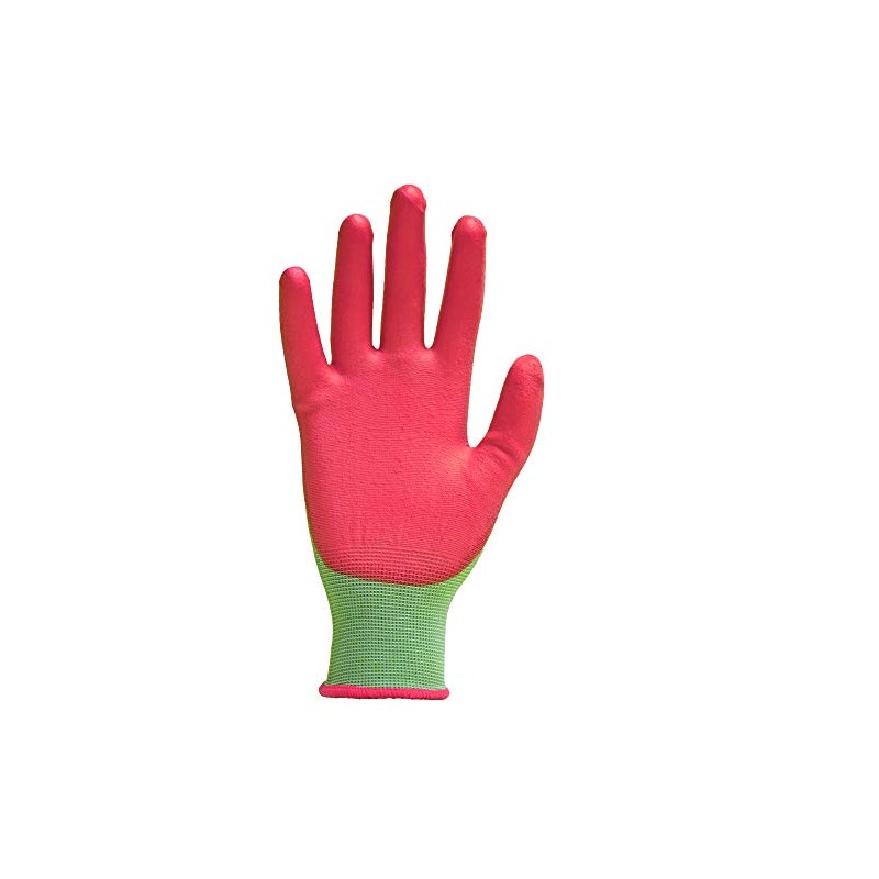 Digz Women's Stretch Knit Garden Gloves with Polyurethane Coating, Green/Pink,
