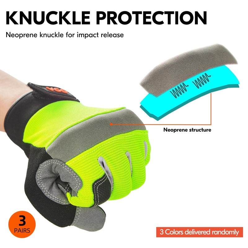 Vgo... 3Pairs Safety Work Gloves Touchscreen, Utility Working Gloves for