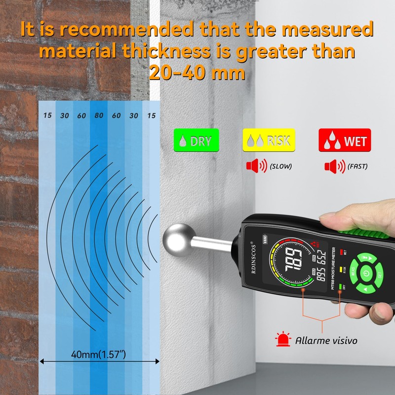 RDINSCOS MT68 Pinless Moisture Meter for Walls and Floors, Non-Invasive