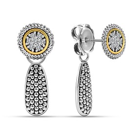 LeCalla 925 Sterling Silver Drop Dangle Earrings for Women | Antique Two-Tone CZ Caviar Beaded Drop Earrings | Women's Beaded Teardrops Earrings 28MM