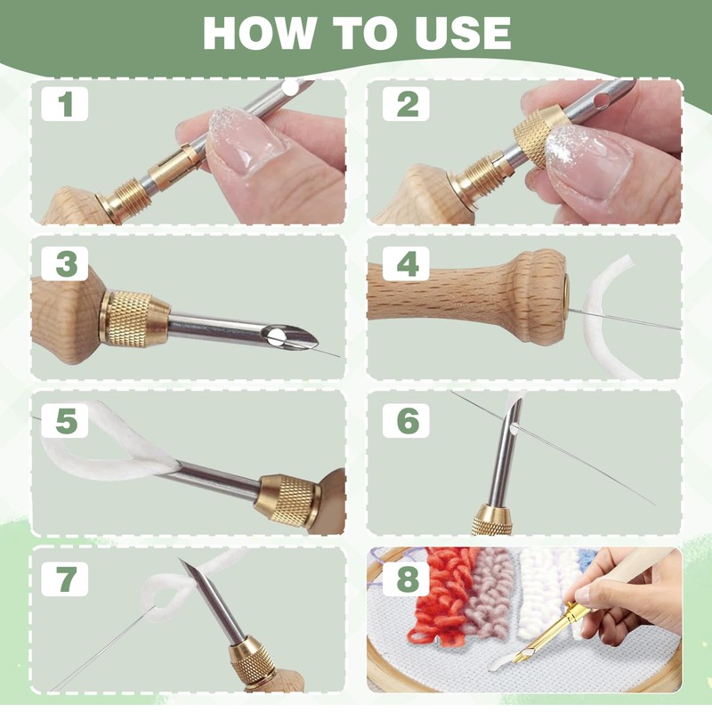 35 Piece Punch Needle Set Wooden Handle Punch Needle Adjustable