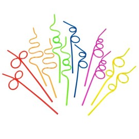 Crazy Straws for Kids - 12 Pk Silly Straws Plastic Reusable Funny Curly Twisty for Party Toddlers Children & Adults