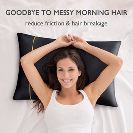 Fittia Satin-Pillowcase Queen Size, Silk Satin Pillow Cases 2 Pack for Hair and Skin, Smooth and Soft with Envelope Closure, Black, 20x30''