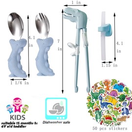 Enwinner Juego de cubiertos de dinosaurio para niños, tenedor y cuchara, cucharas de bebé autoalimentando al bebé