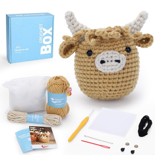 CrochetBox Complete Crochet Kit for Beginners, Scottish Highland Cow Crochet