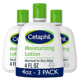 Body Moisturizer by CETAPHIL, Hydrating Moisturizing Lotion for All Skin Types, Suitable for Sensitive Skin, NEW 4 oz Pack of 3, Fragrance Free, Hypoallergenic, Non-Comedogenic