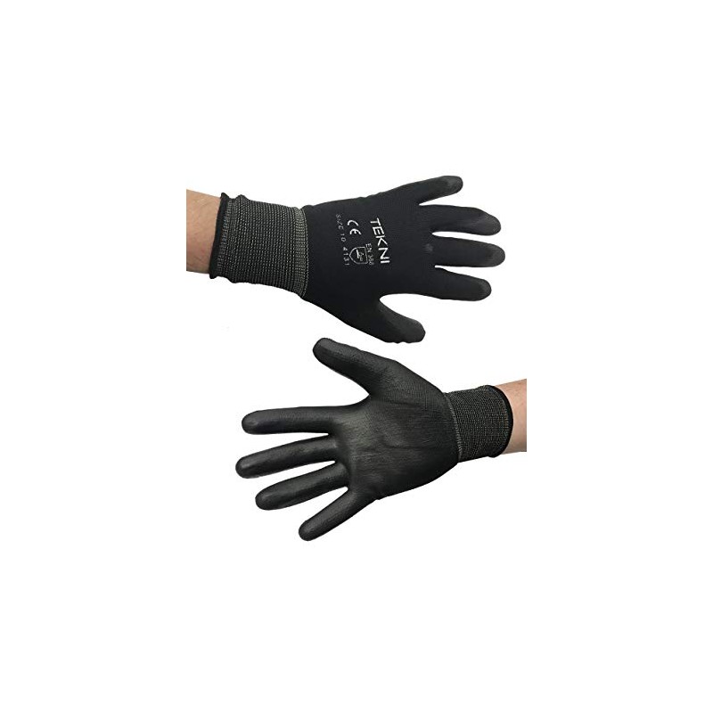 PES Black Nylon PU Palm Coated Glove, Pack 12 Pairs